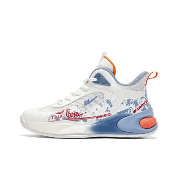 Warrior Mid Top Basketball Shoes Men's White Blue Gray