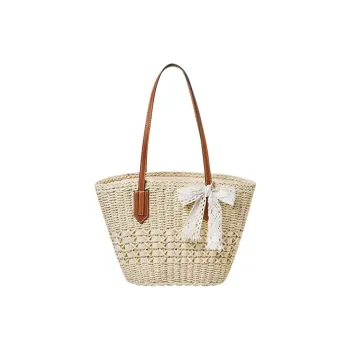 15 MINS Fabric, Synthetic Leather Tote Bag, Shopping Bag, Shoulder Bag Women's Ecru/Khaki