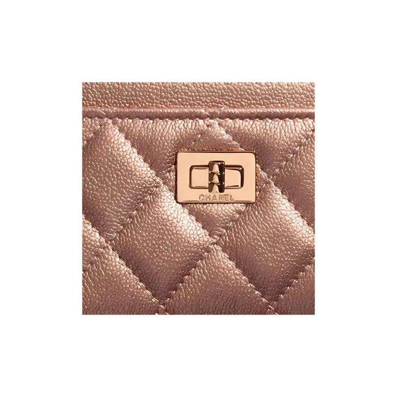 CHANEL 2.55 Cow Leather Card Holder Women's Red Copper-4