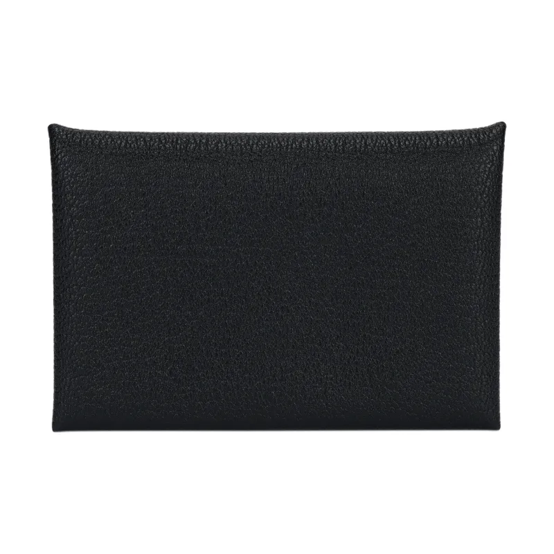 HERMES Calvi Mysore Goat Skin Card Holder Women's Black-2