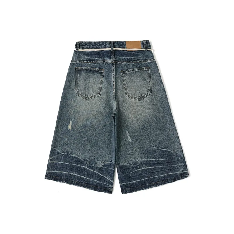 LANGWEIZHE Denim Shorts Unisex Nostalgic Blue-1