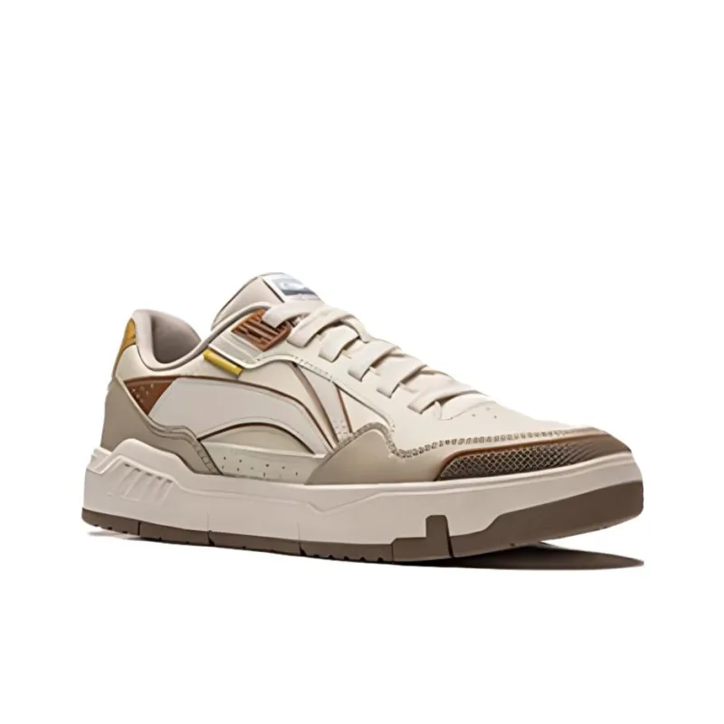 LiNing Common 80s Anti Slip Wear Resistant Low Top Skateboard Shoes Women's Beige Brown-1