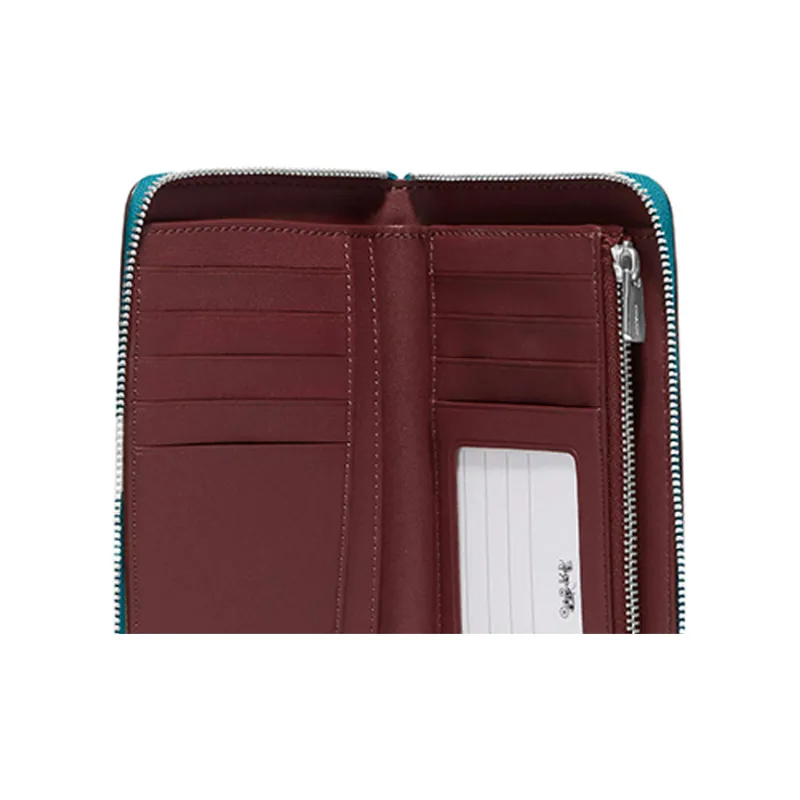COACH Id Zip Wallet Pebbled Leather Clutches Wallets Small Size Women's Blue-3