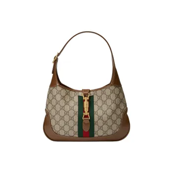 GUCCI Jackie 1961 GG Supreme With Leather Shoulder Bag Medium Size Women's Beige & Brown