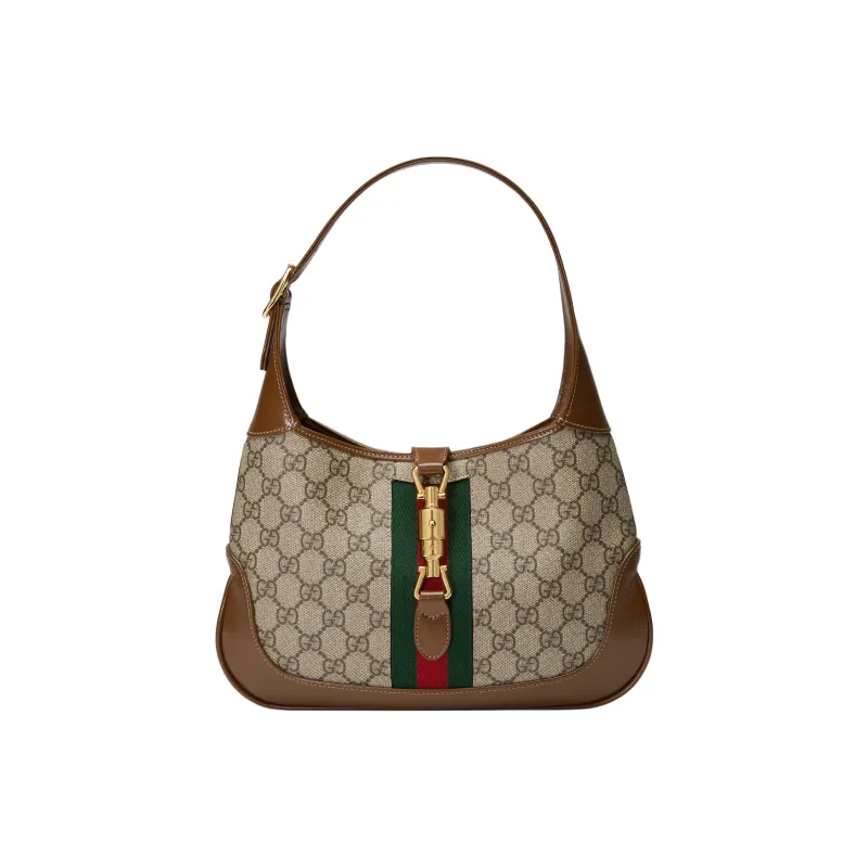 GUCCI Jackie 1961 GG Supreme With Leather Shoulder Bag Medium Size Women's Beige & Brown-0