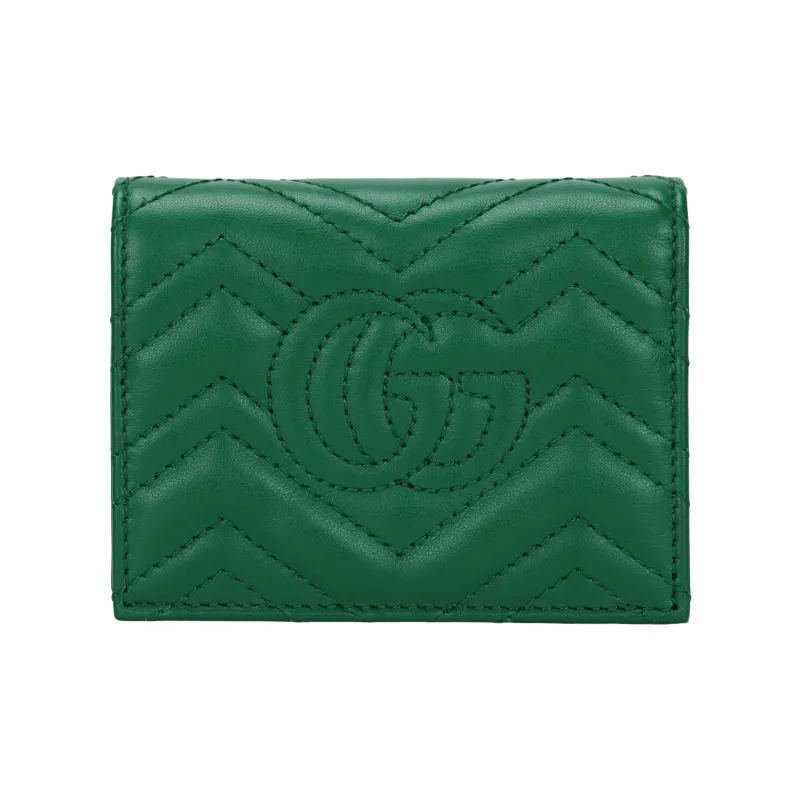 GUCCI Marmont Cow Leather Card Holder Wallet Women's Green-2