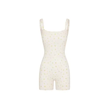 SKIMS SS24 Cotton Collection COTTON RIB LOW BACK ONESIE Bodysuits Women's MARIGOLD ROSEBUD PRINT/Wan Shu Ju Rose Print