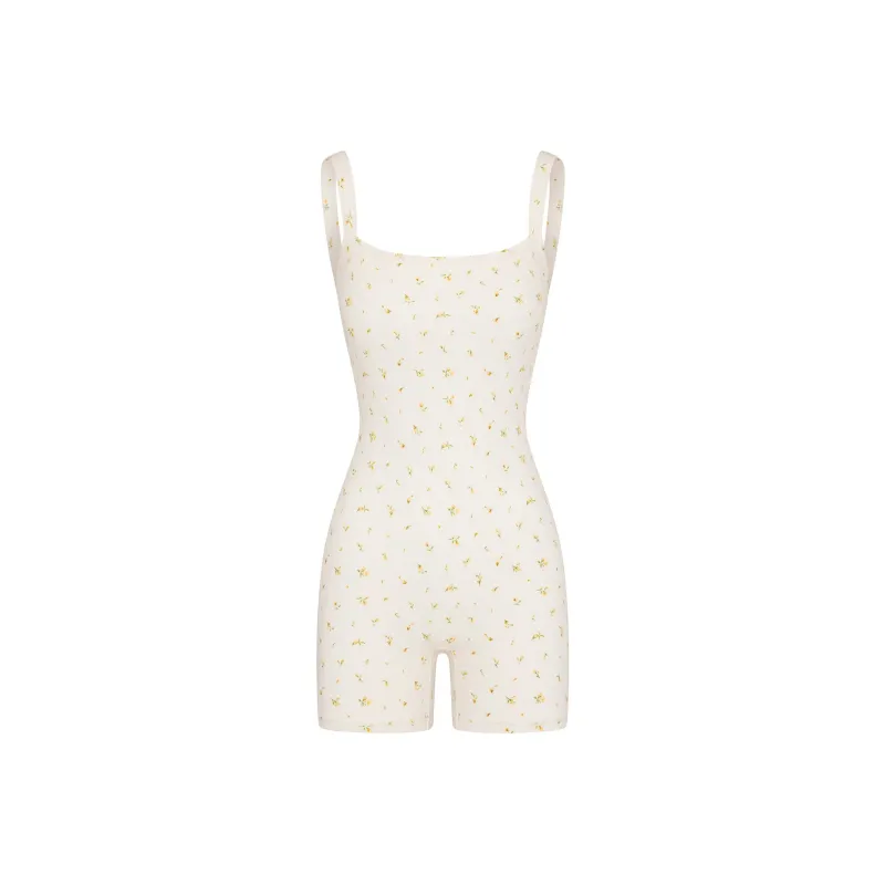 SKIMS SS24 Cotton Collection COTTON RIB LOW BACK ONESIE Bodysuits Women's MARIGOLD ROSEBUD PRINT/Wan Shu Ju Rose Print-0
