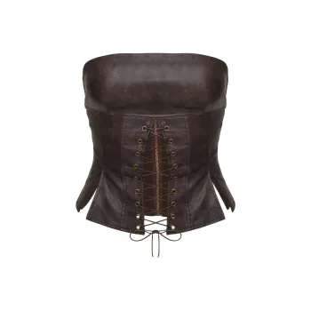 PRINCESS POLLY AFRAID STRAPLESS FAUX LEATHER TOP Strapless Top Women's BROWN/Brown