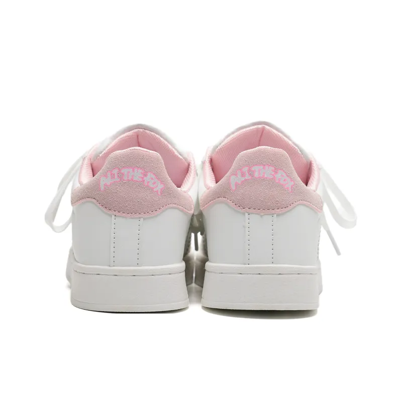 ALI THE FOX Abrasion Resistant Low Top Skateboard Shoes Unisex White Pink-4