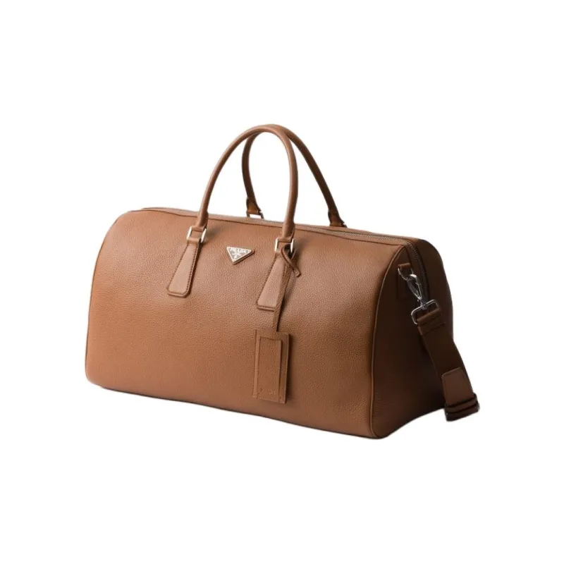 PRADA Leather Travel Bag Unisex Brown-1