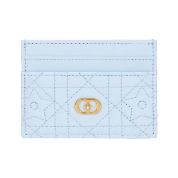 DIOR Caro Lambskin Card Holder Women's Blue