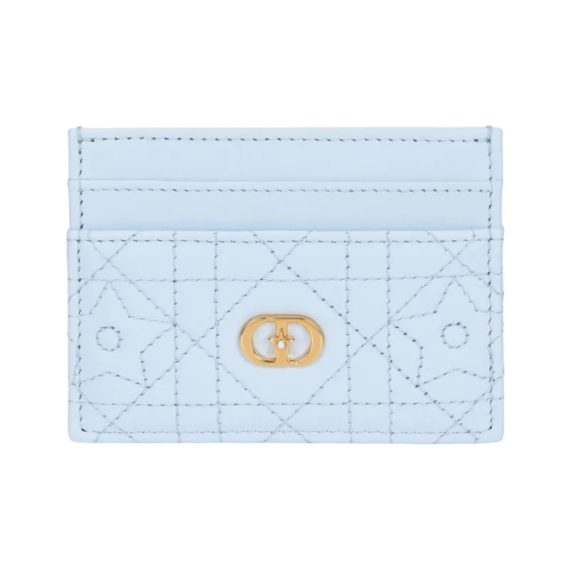 DIOR Caro Lambskin Card Holder Women's Blue-0