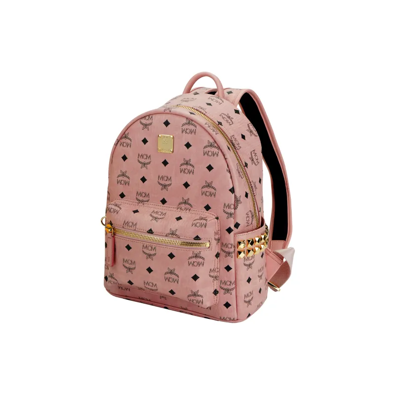 MCM Artificial Leather Backpack Small Size Unisex Peachy Pink-1