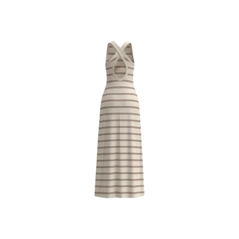 URBAN REVIVO Sleeveless Dress Women's Dark Red Stripes-1