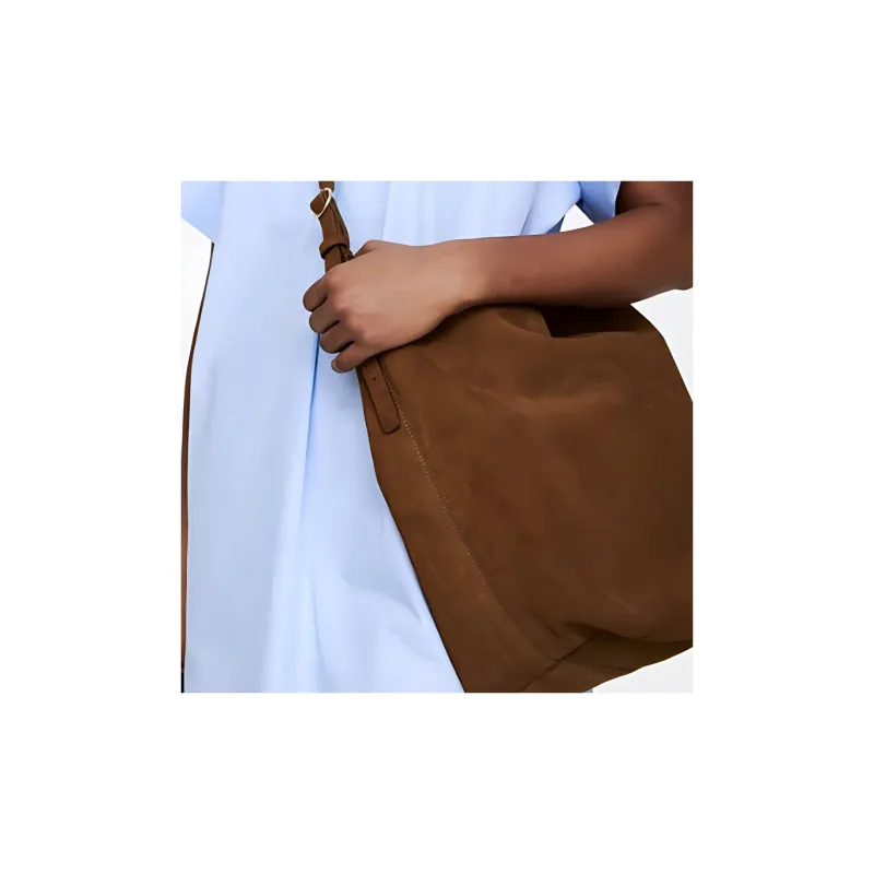 ARKET Cow Leather Bucket Bag, Shoulder Bag Medium Size Women's Brown-4
