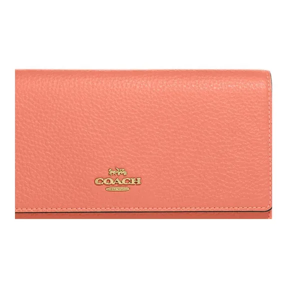 COACH Trifold Wallet Pebbled Leather Wallet Women's Orange-3