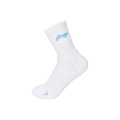 LiNing Mid Calf Socks Women's 1 Pack White Blue