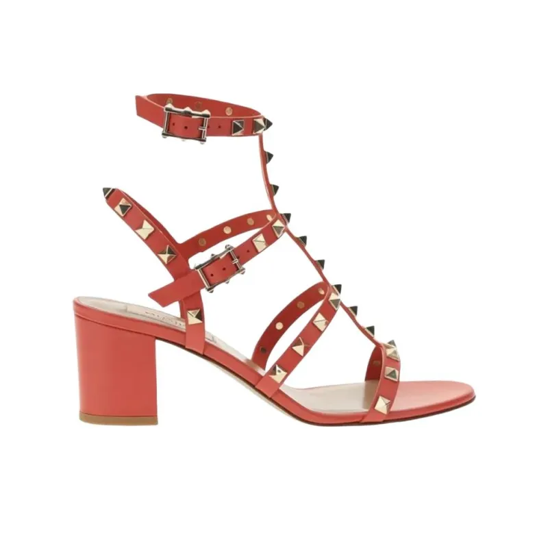 Valentino Rockstud Roman Sandals Women's Red-1