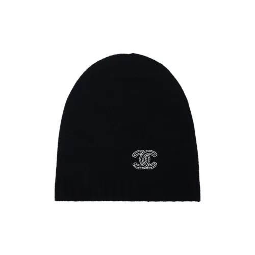 CHANEL Cashmere Cotton Beanies Unisex Black