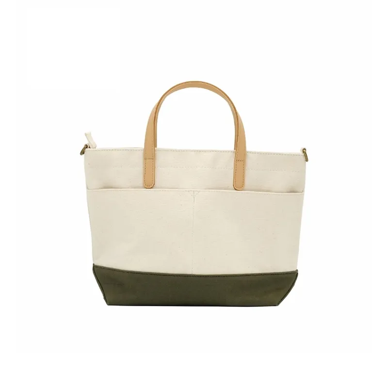 Hello Marche Canvas Bag, Crossbody Handbag Regular Unisex Army Green/Navy Blue-2