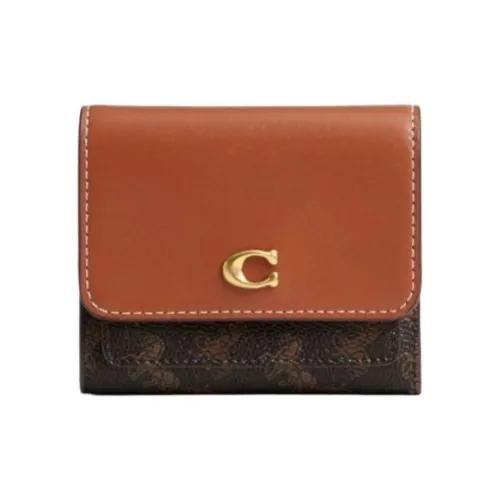 COACH Artificial Leather With Cow Leather Wallet Trumpets Unisex Black & Brown