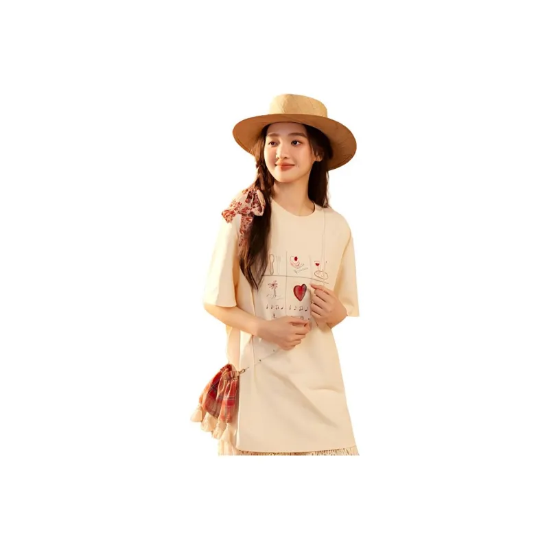 ZIHAN T Shirt Women's Beige Gold-0