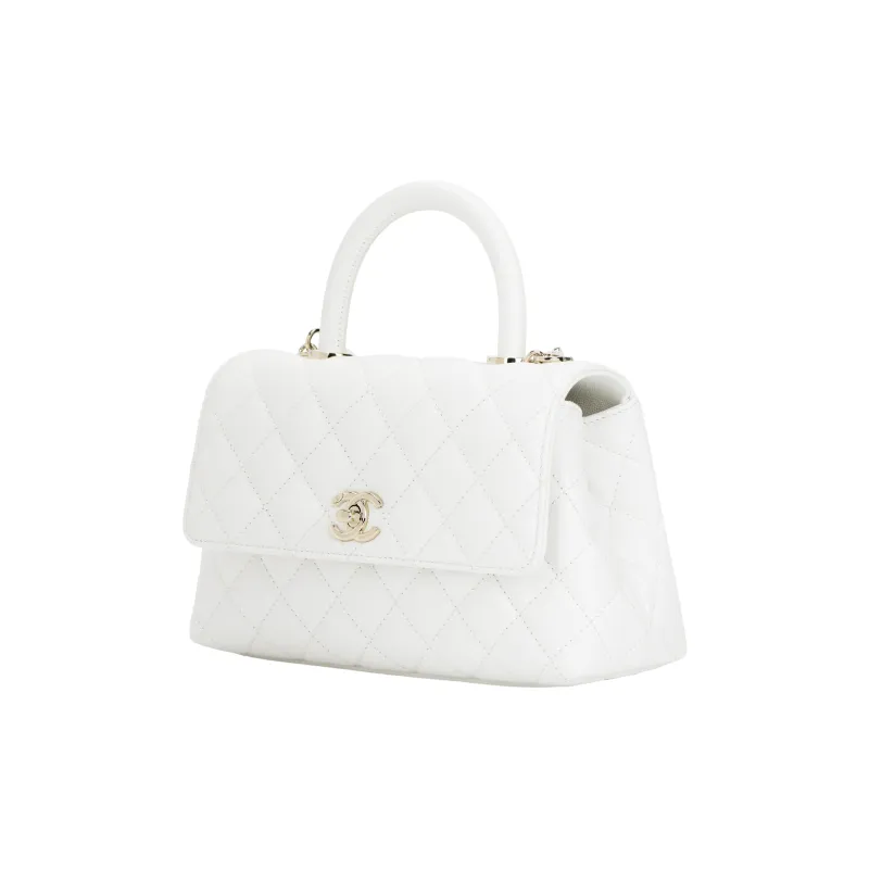 CHANEL Coco Handle Cow Leather Handbag, Shoulder Bag, Crossbody Bag Trumpets Women's White-1