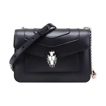 BVLGARI Serpenti Forever Series Cow Leather Crossbody Bag, Shoulder Bag Women's Black