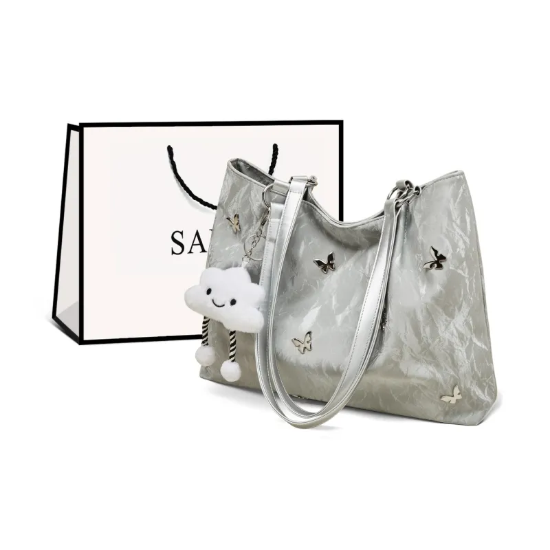 Safiya Synthetic Leather Tote Bag Shopping Bag Shoulder Bags Women's Black/White-6