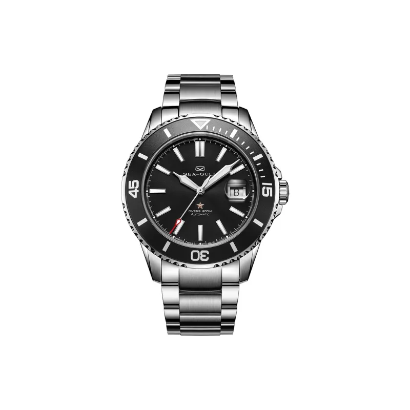 Sea Gull Ocean Automatic Mechanical Movement Steel Strap Watch Men's Watches Black Dial-2
