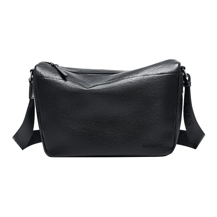 SEPTWOLVES Genuine Leather Commute Business Refined Shoulder Bag QPL Men's Black-0