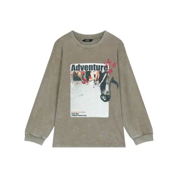 ELF SACK Vintage Distressed Print Long Sleeved T Shirt Women's