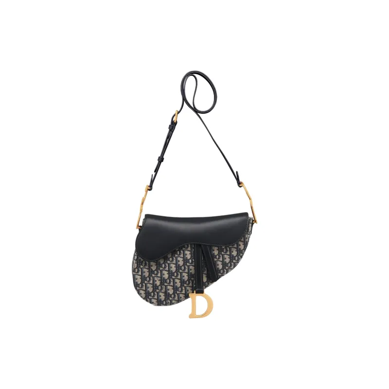 DIOR Fabric, Cow Leather Saddle Bag, Crossbody Bag, Shoulder Bag Medium Size Women's Blue-0
