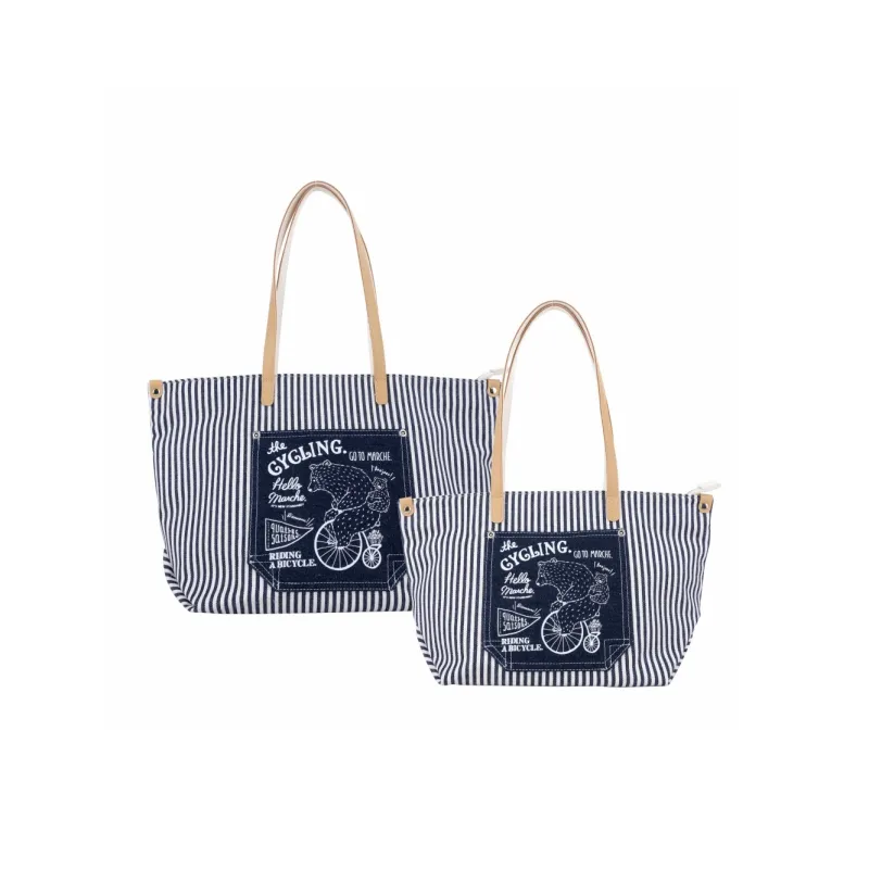 Hello Marche Canvas Shoulder Bag Unisex Navy Blue-3