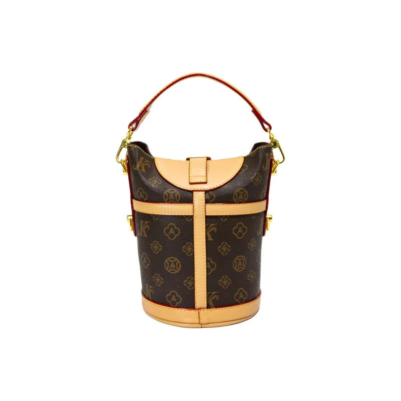 BLAKE FLEETO PU One Shoulder Crossbody Bucket Handbag Women's Gray/Brown/Apricot-5