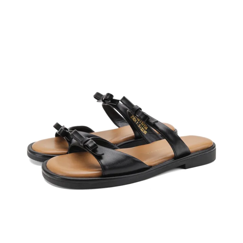 D FUSE SCANDINAVIA Stitching Leather Patchwork Slip Resistant Odor Resistant Slide Slippers Women's-0