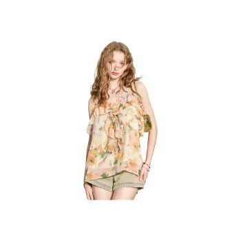 ELF SACK Chiffon Shirts Women's Sweet Style Yellow Cream