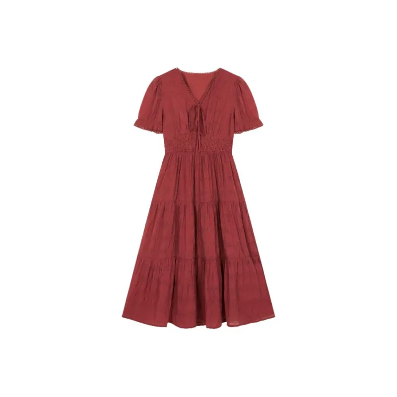 Mo Han Yi Mei Short Sleeved Dress Women's Vermilion-1
