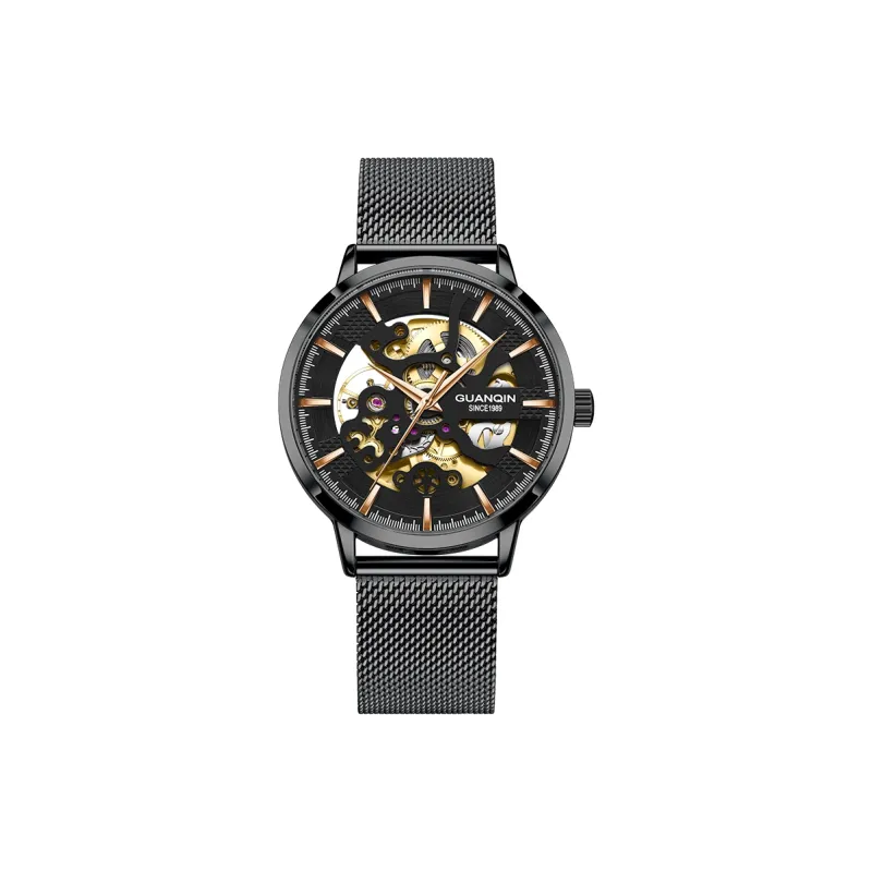 GUANQIN Automatic Mechanical Movement Net Bag Strap Watch Men's Watches Black Dial-0