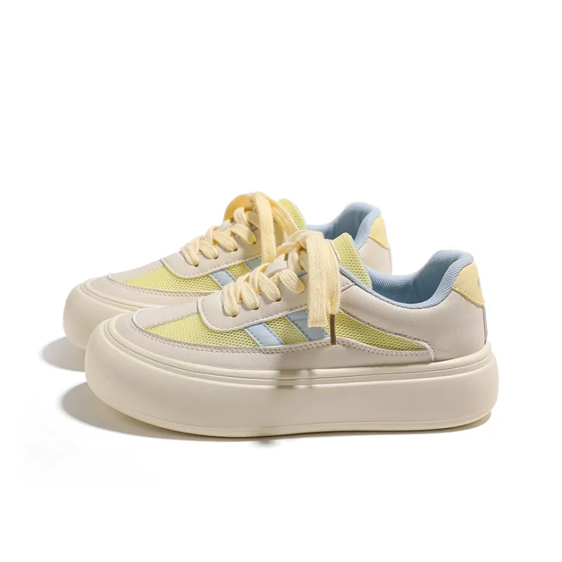 HUANQIU Coverage Abrasion Resistant Low Top Skateboard Shoes Women's Brownish Yellow-1