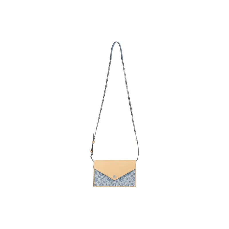 TORY BURCH T Monogram Cotton Shoulder Bag, Crossbody Bag, Wallet Mini Women's Blue & Khaki-0