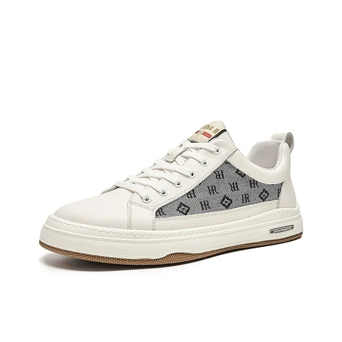 HR Height Increasing Low Top Skateboard Shoes Men's White Gray-0