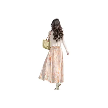 Cypress House Skirt Set Women's Beige Orange Pink Flower