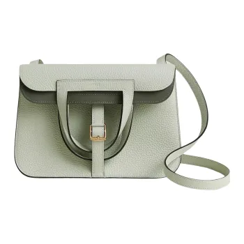 HERMES Halzan Clemence Bullock Leather Handbag Shoulder Bag Crossbody Bag Women's Crystal Gray & Cumulonimbus Gray
