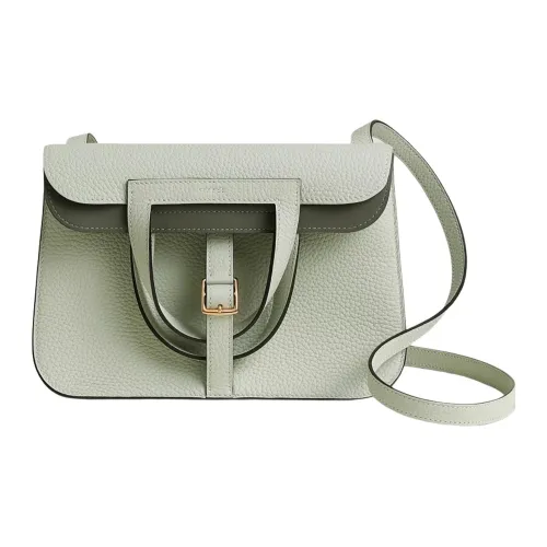 HERMES Halzan Clemence Bullock Leather Handbag Shoulder Bag Crossbody Bag Women's Crystal Gray & Cumulonimbus Gray