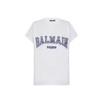 BALMAIN Checked Letter Crewneck T Shirt