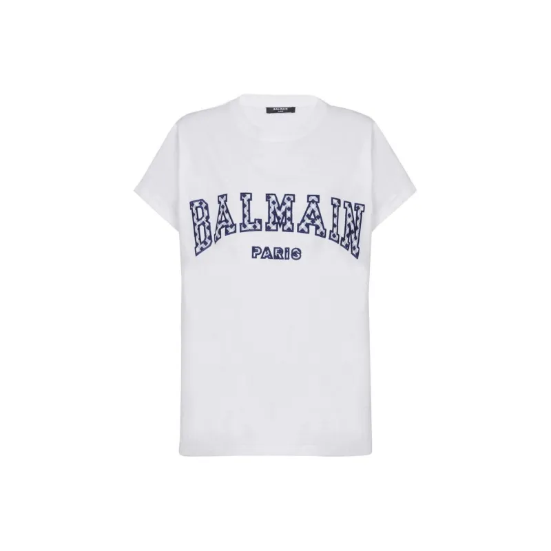 BALMAIN Checked Letter Crewneck T Shirt-0