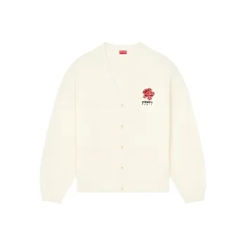 KENZO Drawn Varsity' Embroidered Genderless Cardigan Knitwear Unisex Ecru