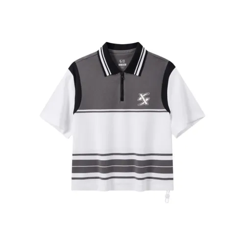 XTEP Polo Shirt Women's Oyster Gray/Pearl White